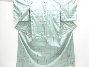 未使用品　格子花模様織り出し米沢紬着物